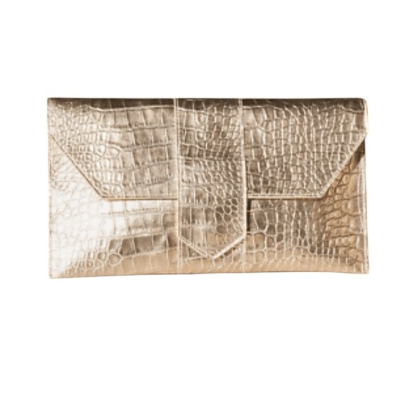 JJ Winters NIKKI Platinum Metallic Mock-Croc Leather Clutch Bag. NWT. Medium - Picture 2 of 5